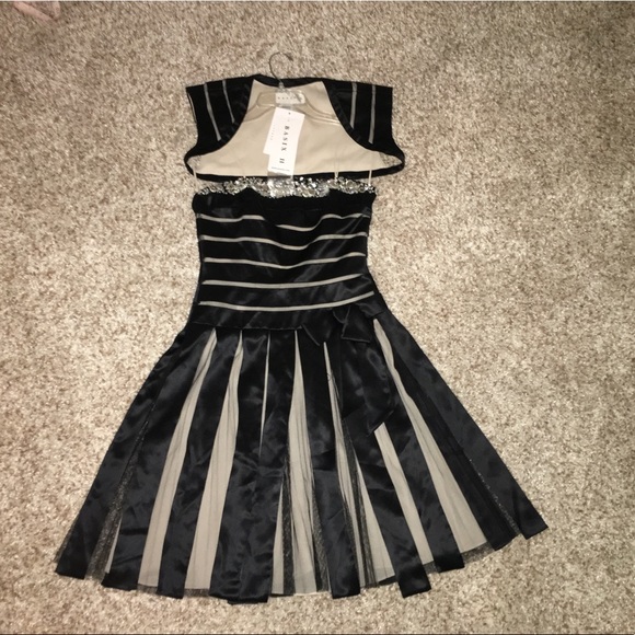 Basix II Black Strapless Satin Dress w/ Caplet - Picture 2 of 7